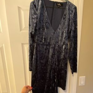 Navy velour long sleeve wrap dress brand new from Lulus size Medium.